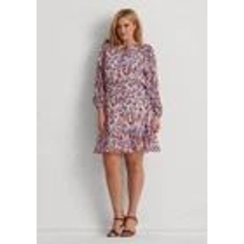 Lauren‎ Ralph Lauren Floral Georgette Dress Women's 16W Flirty Blue Ruffle Boho
